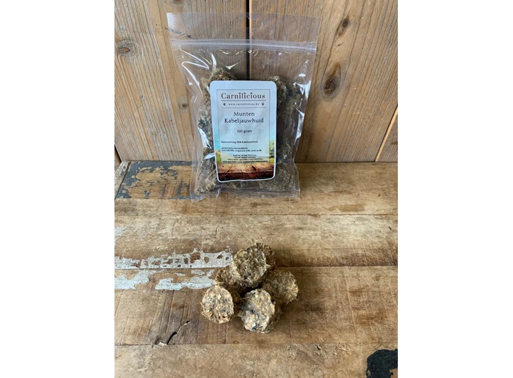 Carnilicious Kabeljauwhuid munten 100 gram.jpg